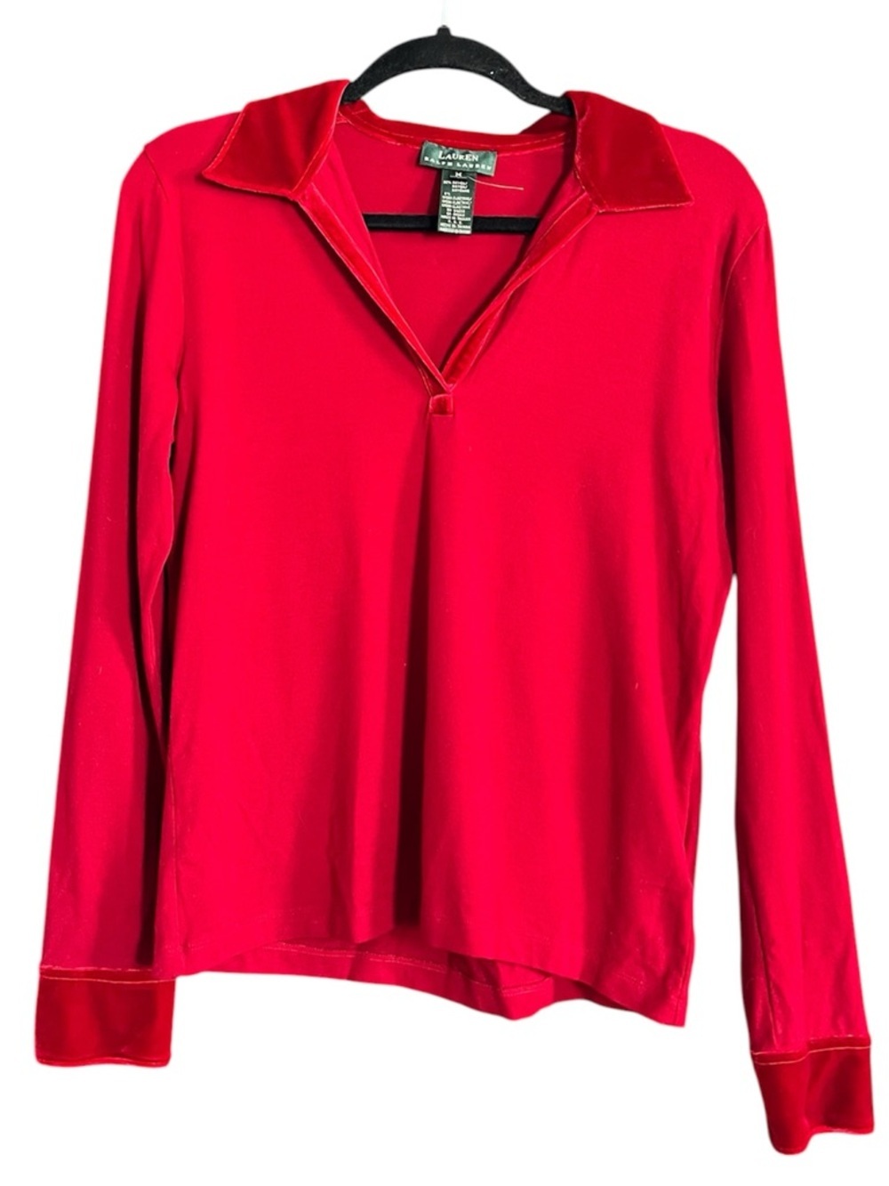Lauren Ralph Lauren Women’s Red Top Velvet Trim in Red Size M